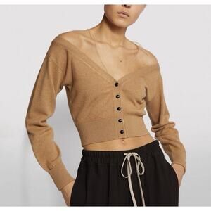 Alexander Wang Women's Brown Sheer Yoke Cashmere Blend Cropped Cardigan-Size XS